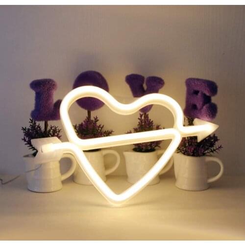 USB Battery Powered LED Neon Lamp Cupid Loving Heart Night Light for Wedding Christmas Valentines Day Birthday Decoration