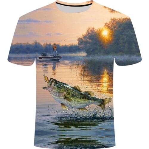 Funny Birthday Gifts Present For Father Fishinger T-Shirt 3D SEA Tuna Fish Printed T Shirt Men Fisherman Joke t-shirt homm