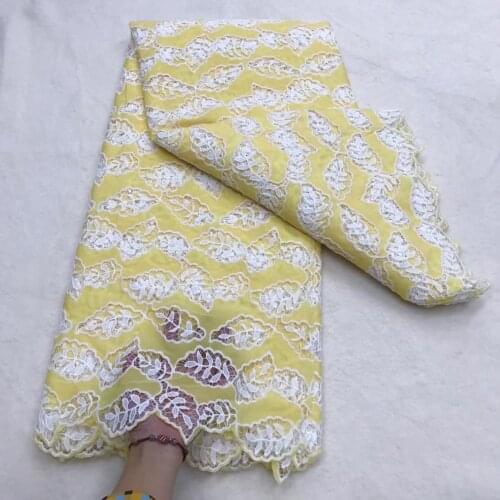 Yellow 2021 High Quality African Chiffon Guipure Cord Lace Fabric Latest Nigerian French Cord Lace Fabrics Sewings J4717
