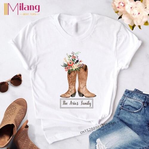 Cowgirl Boots Flowers Print Women Tshirt Harajuku Casual 90s Funny T Shirt Gift For Lady Yong Girl Tops Tee Drop shipping
