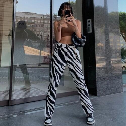 Women Autumn Winter Zebra Strip Pants Harajuku Ins Style Contrast Color Loose Straight All-Matching Casual Wide-Leg Pants