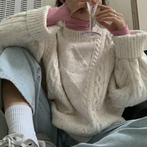 Women 2021 Autumn Winter New Thick Warm Pullovers Female Long Sleeve Casual Sweater Tops Ladies Loose Knitted Jumpers Q387