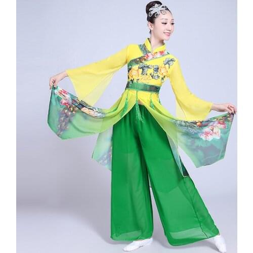 Hanfu classical dance costumes female elegant Chinese fan dance costume Yangko clothing chinese folk dance costume for woman
