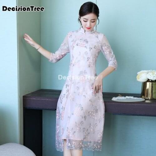 2021 modern cheongsam women ao dai floral lace chiffon qipao chinese dress long qipao party vintage elegant party dress