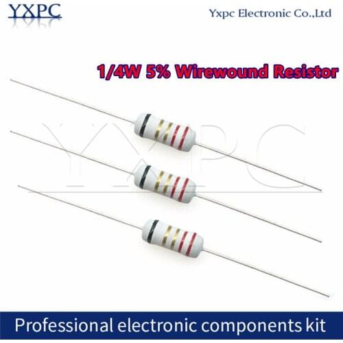 100pcs 1/4W 5% Wirewound Resistor Fuse 0.5R 2.2R 3.9R 4.7R 5.1R 10R