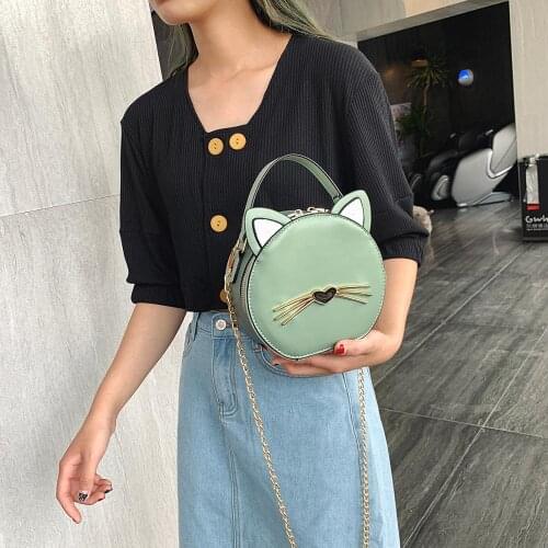 2020 round bag quality ladies messenger bag casual shoulder bag cute cat ladies wallet women handbags leather ladies clutch