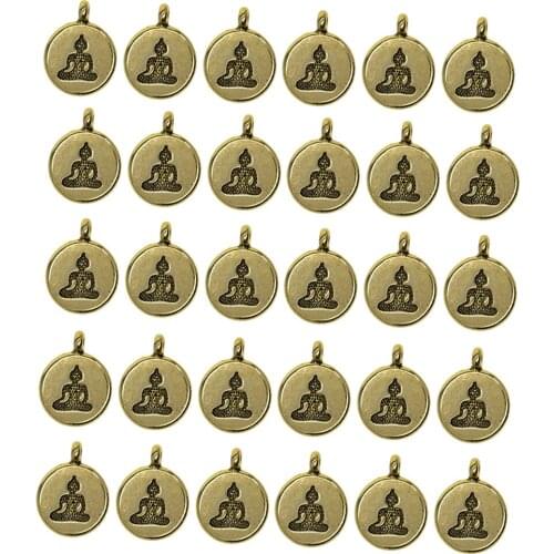 30pcs Golden Yoga Sport Round Pendants Buddha Charms Meditation Jewelry