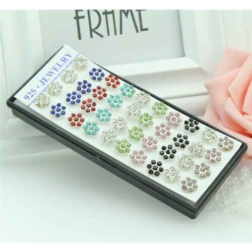 40pcs 925 sterling silver earrings Female plum flower crystal silver earrings Super flash all over the sky star earring A woman