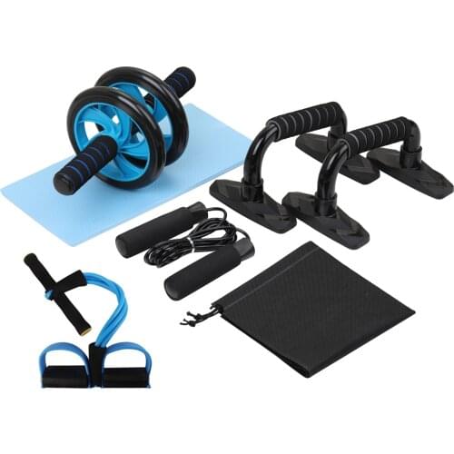 5-in-1 Muscle Trainer Wheel Roller Kit AB Wheel Abdominal Roller With Push UP Bar Jump Rope Knee Pad Gym Home Fitness Equipment