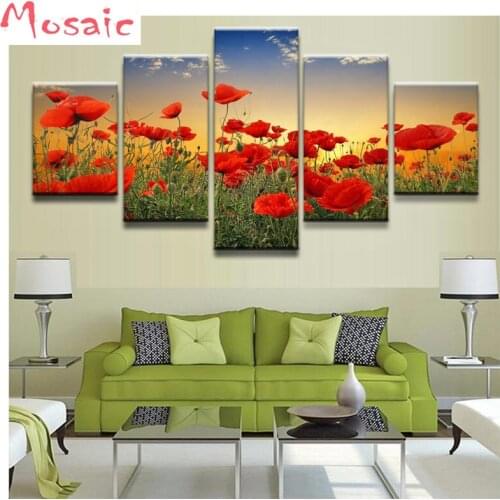 5d DIY diamond painting 5 Piece Natures Poppy Flower Painting full diamond embroidery sale 3d cross stitch kits diamond picture