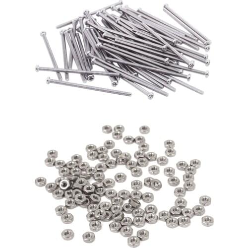 60pcs Silver M2 x 40mm Round Head Screws Bolt & 100Pcs Metric M2 Hex Nuts 304 Stainless Steel Fastener