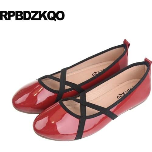Red Round Toe Black Mary Jane Shoes Patent Leather Large Size China Ballerina Cheap 2021 Women Foldable Ballet Flats Lightweight