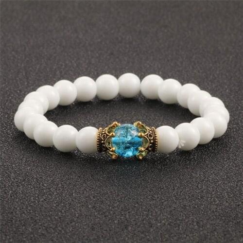 White Porcelain Womens Beaded Bracelet 8MM Multi-color Crystal Natural Stone Stretch Bracelets&Bangles Elastic Prayer Jewelry