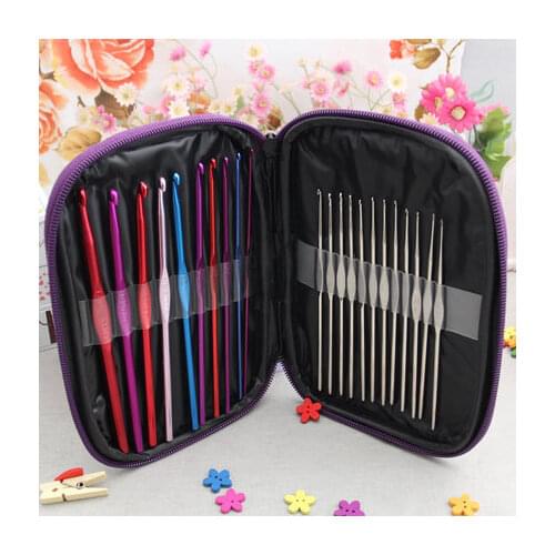 Free Shipping High Quality 22Pcs Set Multi-colour Aluminum Crochet Hooks Needles Knit Weave Craft Yarn