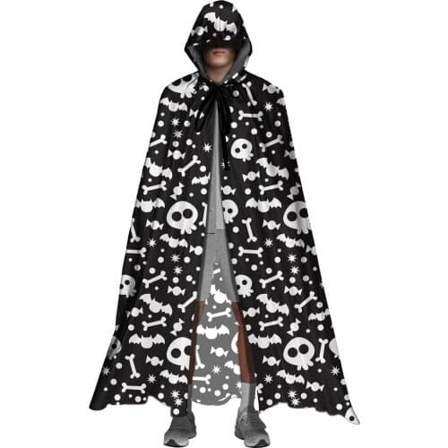 Black Gothic Skull Ghost Halloween Cloak Robe Dresses Gifts for Womens Mens Hooded Capes Fashion Vampire Hood Cosplay Costume