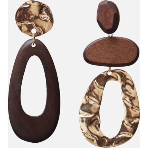 Geometric Earrings High Profile Fashion Vintage Metal Asymmetric Wood Earrings For Women Surprise Price