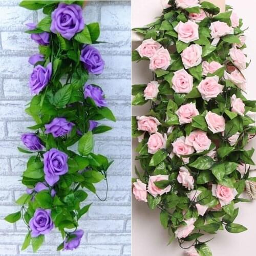 New Artificial Rose Vine Hanging Flowers Rattan Fake Plants Leaves Garland Romantic Home Wedding Garden Decor Dropship TSLM1