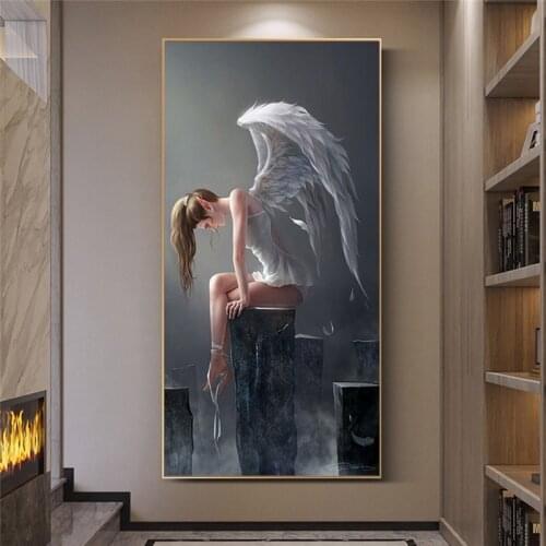 Devil and Angel Painting Gray Figure Wings Skeleton Angel Poster Home Decoration Painting on Canvas Living Room Poster Painting