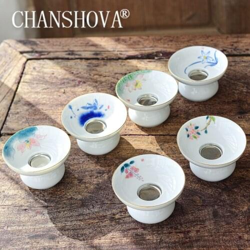 CHANSHOVA Chinese style ceramic Hand Painted tea ifilters accessories tea strainer Stainless steel filter set Porcelain H675
