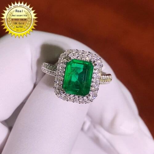 10K Gold ring Lab Created 2ct Emerald and Moissanite Diamond Ring With national certificate Em-0010