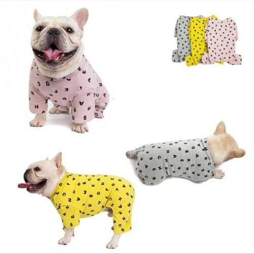 ADEWEL Autumn Winter French Bulldog Clothes Letter Printed Dogs Jumpsuit Romper Puppy Clothes For Small Medium Dogs Accessories