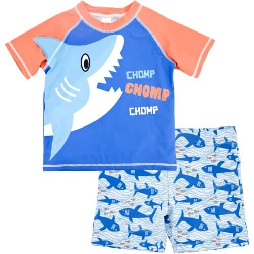 Honeyzone Two Piece Short De Bain Qui Change De Couleur Pyjama Bebe Cartoon Shark Kids Boy Swimwear Short Sleeve Swimming Tops