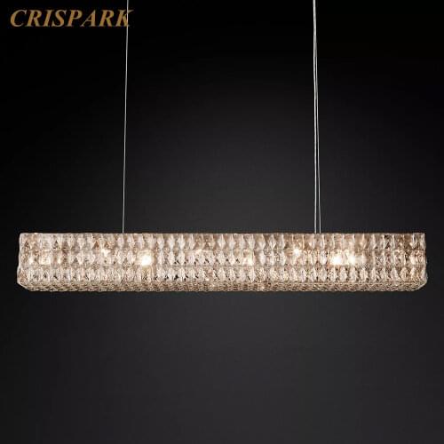 Modern Crystal Chandeliers Lighting LED Nordic Rectangular Linear Crystal Suspended Hanging Lamp for Living Room Dining Room