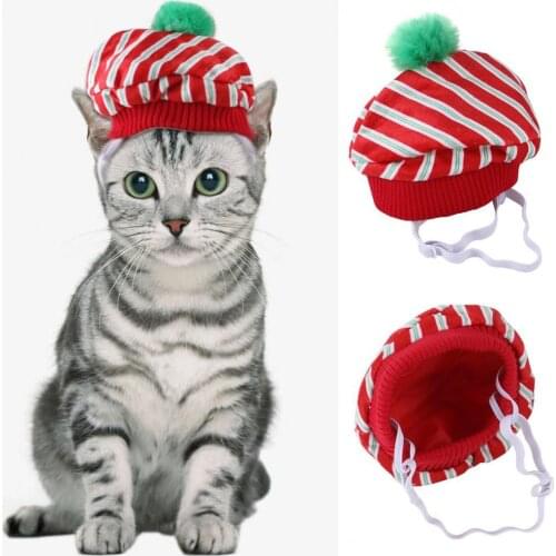 Lovely Pet Caps Creative Delicate Craft Red Stripe Teddy Cat Pet Caps Hat Cute cat decoration hat pet accessories mascotas new