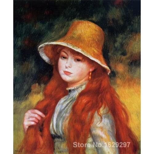 Modern art gallery Young Girl in a Straw Hat Pierre Auguste Renoir painting High quality Hand-painted