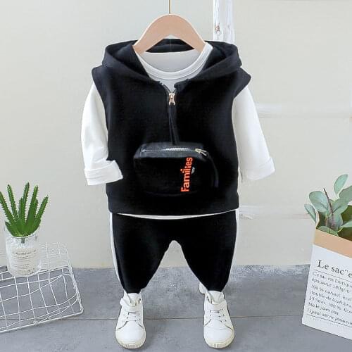 Spring Fashion Kids Cotton Clothes Baby Boys Girls Hoodies Vest T-Shirts Pants 3Pcs/sets Big Pocket Children Toddler Tracksuits