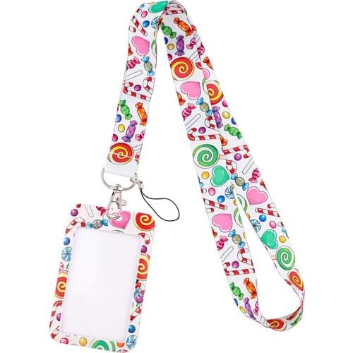 DB654 Candy Cartoon Fashion Lanyard ID Badge Holder Bus Pass Case Cover Slip Bank Credit Card Holder Strap Card Holder