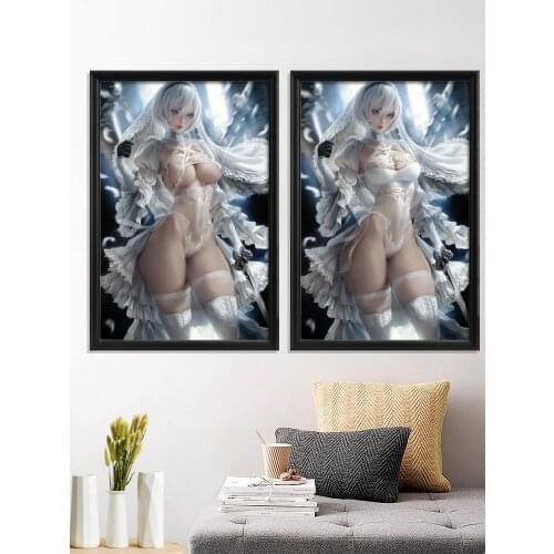 NieR Automata YoRHa Type A No.2 Wedding-Dress Style Anime manga wall Poster Scroll Home Room Sexy Nude Girl Art Silk Wall Stiker