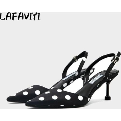 2021 Summer New Sandals Female Korean High-heeled Womens Shoes Thin Heel Polka Dot Fashion Single Shoes Pointed Sandals
