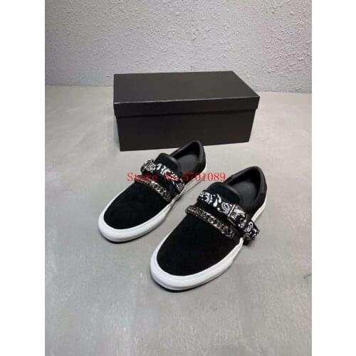 Bandana Chain Slip On Shoes Classic Slip On Silhouette Vintage Bandana Straps Cuban Chain Across Forefoot Shoes