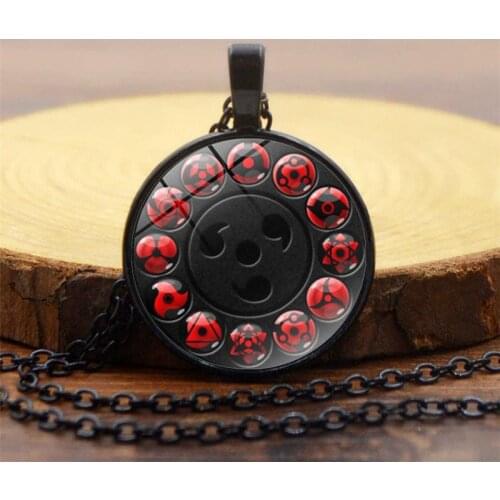 Sharingan Eye Necklace Cartoon Anime Uchiha Blood Chakra Eye Kaleidoscope Pendant Glass Cabochon Jewelry Cosplay Necklace Men