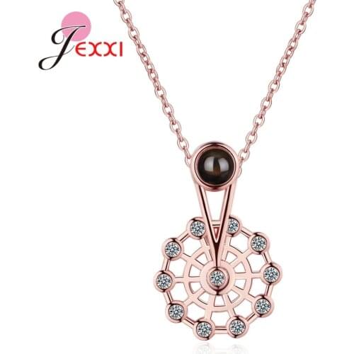 Valentines Gift Jewelry S925 Sterling Silver Necklaces I Love You of 100 Languges Ferris Wheel Pendant Women Neck Decoration