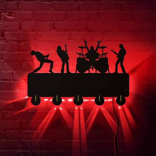 Rock Band Live Hanging Key Rack with 5 Hooks Music Band Luminous Keyring Holder Organizer for Entryway Rock Music Lover Gift