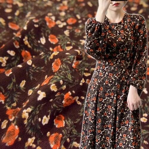 Half Meter Retro Blue Coffee Little Flower Cotton Corduroy Fabric For Autumn Winter Garment Shoe Surface Handmade DIY T1513