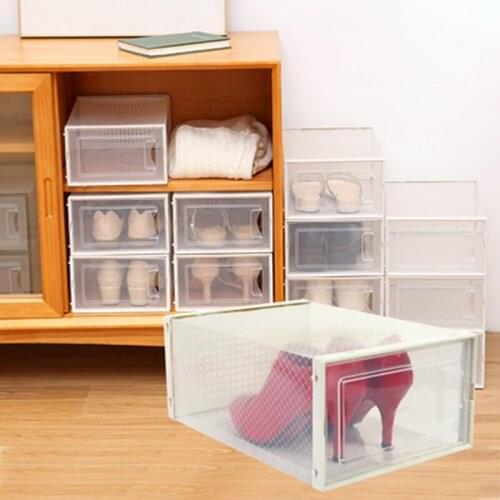 Clear Shoe Storage Box Plastic Foldable and Stackable Set of 6 for Storage and Display of Men and Women Shoes White