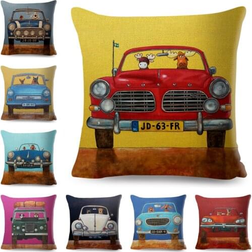 Colorful Cartoon Driving Dog Cushion Cover Decor Lovely Pet Animal Pillowcase Polyester Pillow Case for Sofa Home Car 45x45cm