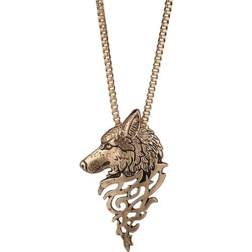 Retro Alloy Wolf Head Pendant Necklace For Women Fashion Exaggeration Metal Animal Sweater Chain Jewelry Wholesale
