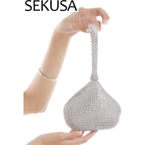 SEKUSA Sparkling Silver Diamond Women Mini Evening Clutch Wristlets Bag Bridal Wedding Party Crystal Handbag and Purse