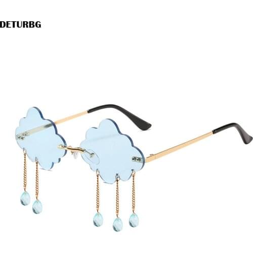 Fashion Rimless Cloud Rain Sunglasses Catwalk Womens Luxury Funny Sun Glasses Pink Shades For Women UV400 2021 Brand SG036