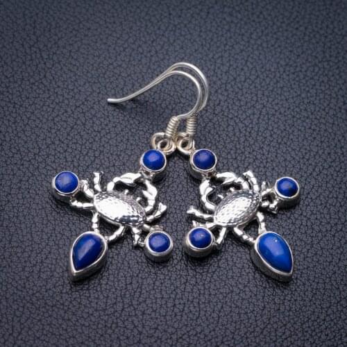 StarGems Natural Lapis Lazuli Crab Handmade 925 Sterling Silver Earrings 1.75" E1250