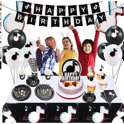 Tik Theme Birthday Party Tableware Banner Paper Cups Tissue Paper Pallet Knife, Fork and Spoon Party Decor Supplies Set