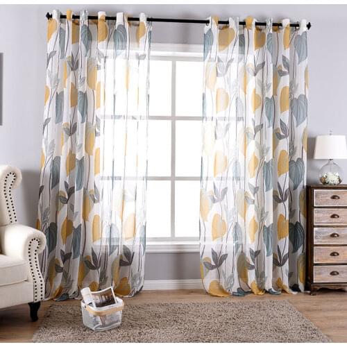 One Panels Pastoral Style Leaves Tulle Curtains For Living Room Interior Decoration Home Printed Sheer Curtains Drapes