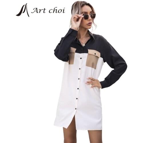 Spring Long Leisure Shirt Women Tops Splice Loose Blouses Long Sleeve Ladies Vintage Work Office Business All-match Shirt