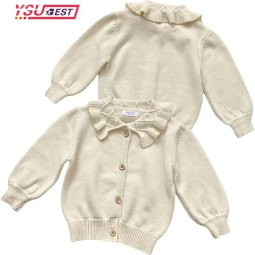 Girls Knitted Cardigan Sweater Kid Spring Clothes Baby Girls Cardigan Autumn Cotton Sweater Top Baby Children Clothing Ruffle