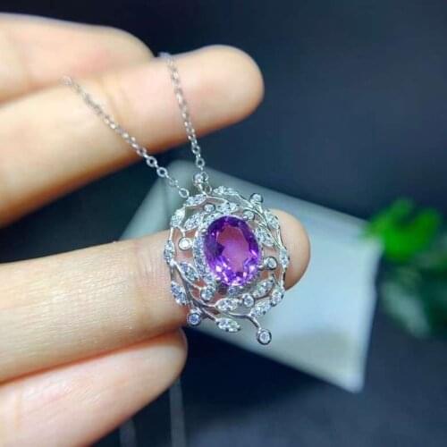 Summer new womens Necklace 925 pure silver Natural Amethyst colorfast high end jewelry gift