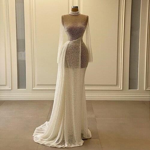 Illusion Lady Party Dress Sexy With Mermaid Bead Sleeveless High Neck Prom Evening Dress Long